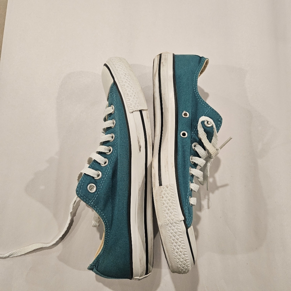 Converse Teal Canvas Sneakers with White Laces Size M 9.5 W 11.5 - Picture 4 of 6